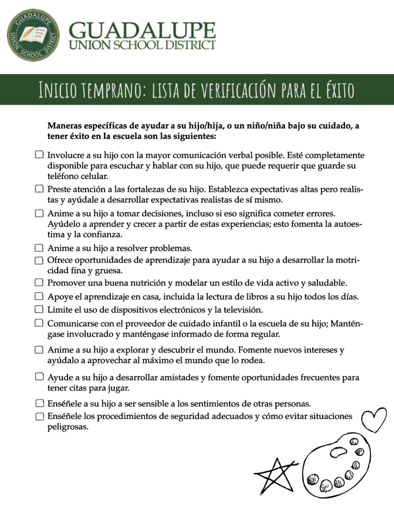Early Start Checklist Spanish